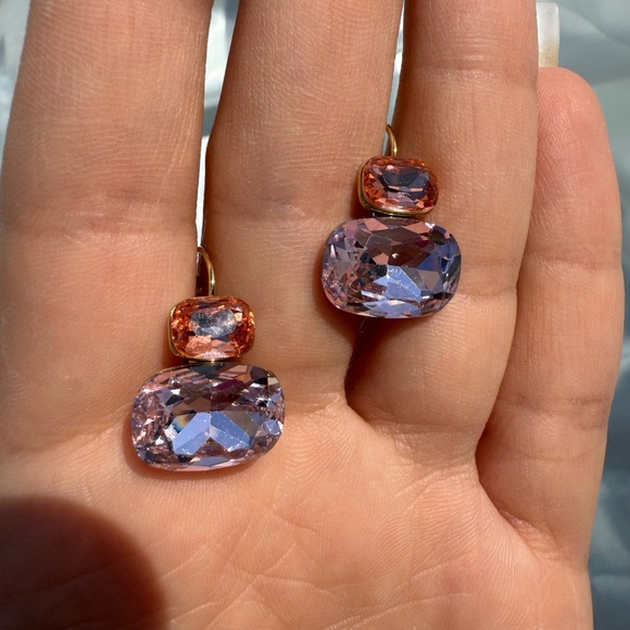 Pink Anthro Gold and Crystal Earrings - Picture 4 of 8